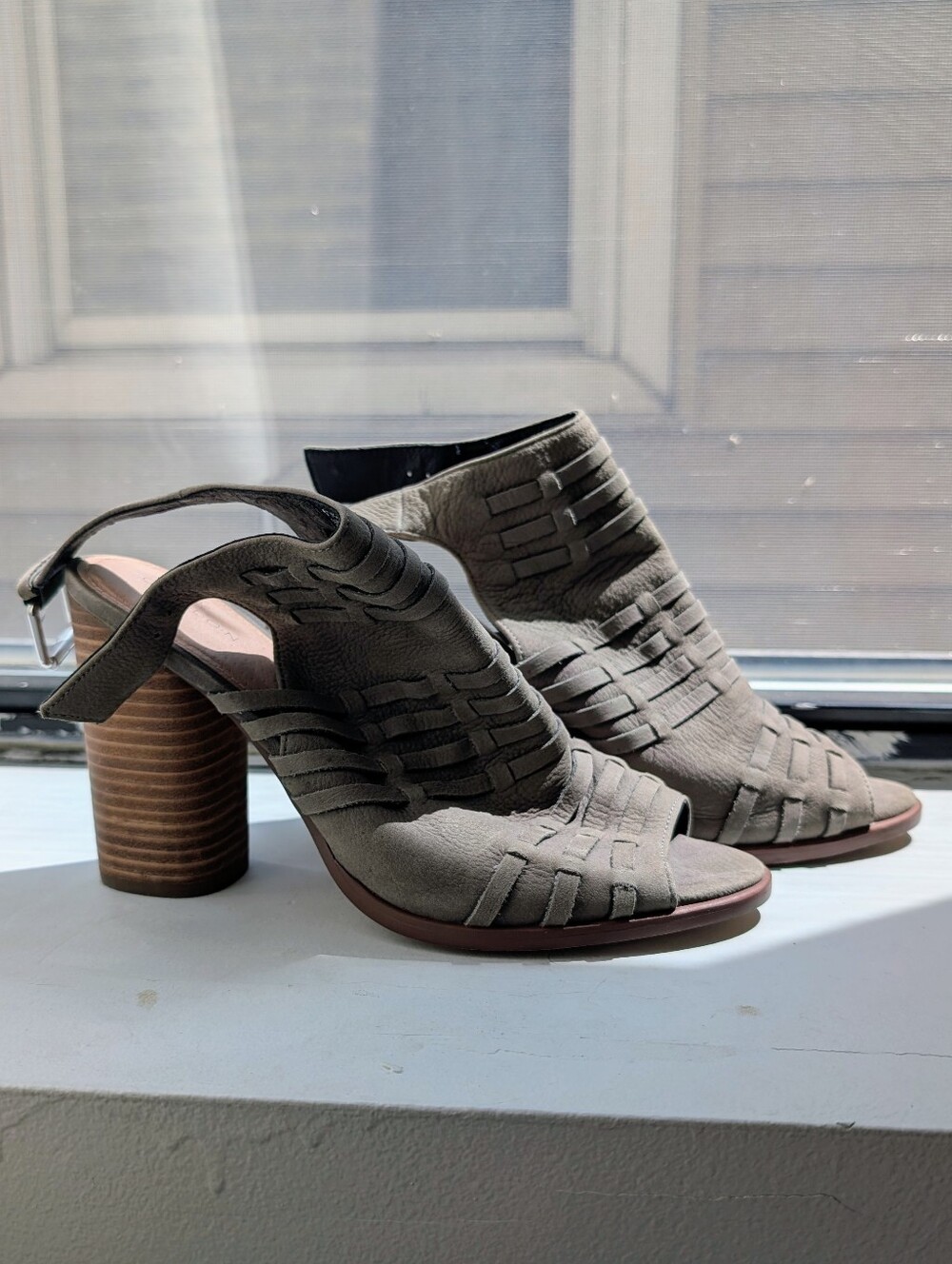 Taupe Peep-Toe Block Heel Sandals - Women